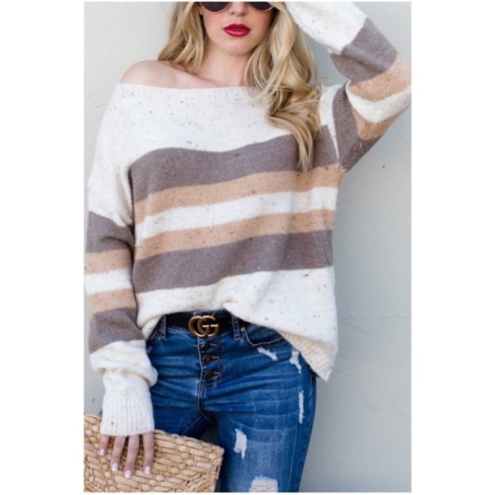 07 Cozy Striped Color Block Minimalist Sweater Top - Picture 1 of 7